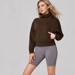 Women's Casual Cotton Blend Stand Collar Sweatshirt Long Sleeve Loose Fit Windproof Warm Outdoor Sportswear Pullover Top