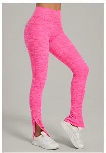Hochwertige Yogahose in Pink mit hoher Taille und geschlitztem Saum mit Knopfdetails