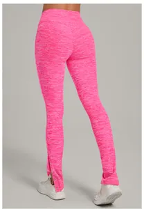 Hoch taillierte rosa melierte Yoga-Leggings mit geknöpftem Saum für Damen Sport