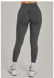 Vista posteriore di leggings yoga grigi a vita alta con effetto scrunch butt sport