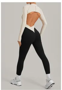 Body de fitness à manches longues avec dos nu et design color-block pour le sport