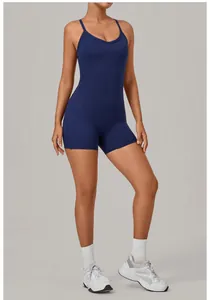 Detailed view of navy blue sweetheart neckline yoga bodysuit with adjustable straps