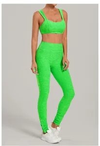 Premium fit of neon green brushed yoga set with high waist leggings and sports bra