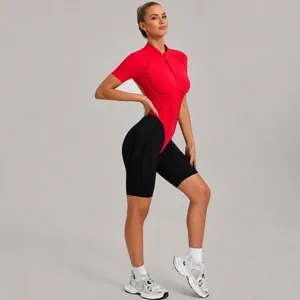 Professional mock neck color-block yoga bodysuit with open back and zipper for women fitness