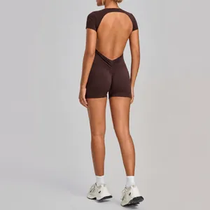 Backless yoga bodysuit with scrunch butt detail for gym fitness and athletic wear