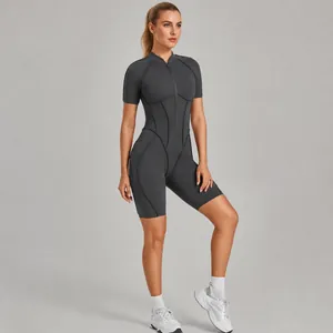 Women's high-impact stand collar half-zip yoga bodysuit for fitness training
