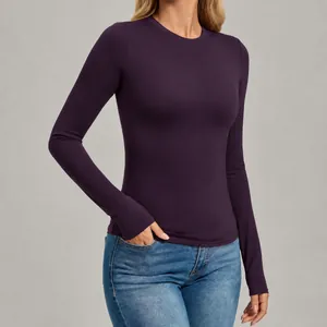 Slim fit long sleeve yoga top for women, high elasticity athletic workout shirt