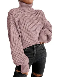 Gemütlicher oversized Rollkragenpullover in Mauve mit überschnittenen Schultern für Damen