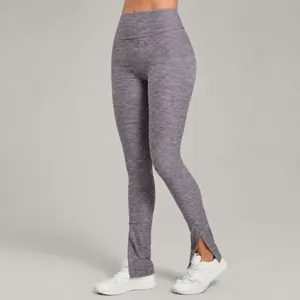 Damen High Waist Yoga Schlaghose Gebürstete Booty Lift Bauchkontrolle Leggings Schlitzbein Druckknopf Sport Tanzhose