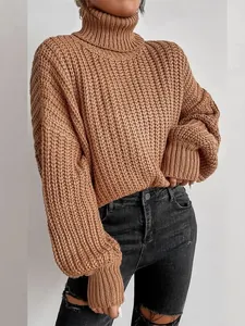 Modischer herbst winter rollkragenpullover mit überschnittenen schultern für damen lose strick