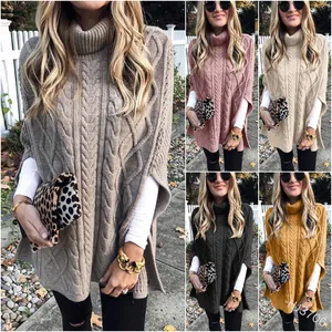 Stijlvolle kabelgebreide coltruiponcho in diverse kleuren voor moderne herfstmode