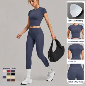 Ensemble de yoga deux pièces à haute élasticité avec haut ajusté et legging à poches