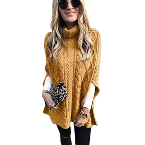 Mosterdgele oversized coltrui-poncho met kabelpatroon voor trendy herfstcombinaties