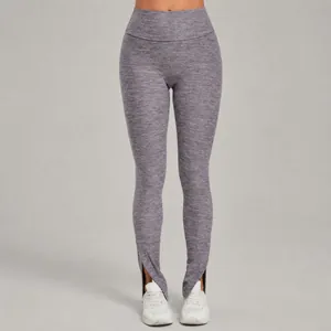 Yoga-Schlaghose mit hoher Taille, Schlitz am Saum und gebürsteter Textur