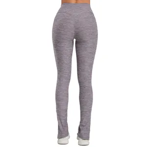Grau melierte Yoga-Schlaghose mit hoher Taille, schmaler Passform und Push-Up-Effekt