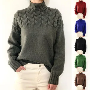 Detailansicht der Damen-Rollkragenpullover mit Zopfmuster in verschiedenen Farben
