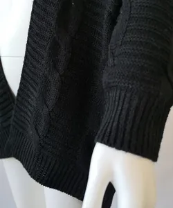 Detalle de primer plano de un cárdigan negro de punto para mujer mostrando su textura suave