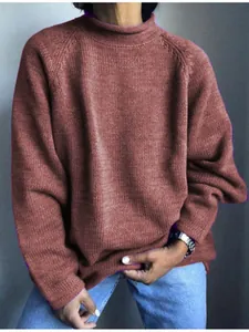 Maglione lavorato a maglia a collo alto rosso mattone oversize da donna casual