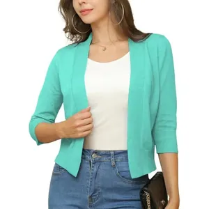 Elegant mint green short knit cardigan sweater for women, perfect for spring and autumn layering