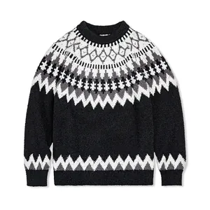 Vista dettagliata del motivo Fair Isle monocromatico su un maglione in maglia morbida