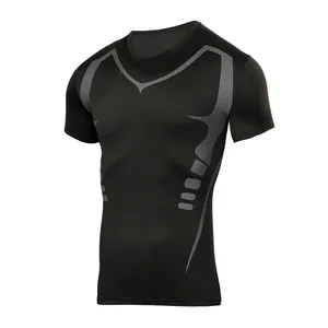 Schwarzes schnelltrocknendes Herren-Kompressionsshirt für Fitness und Laufen mit Muster