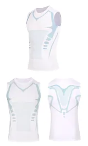 Plusieurs vues d'un débardeur de compression blanc pour hommes avec motifs bleus