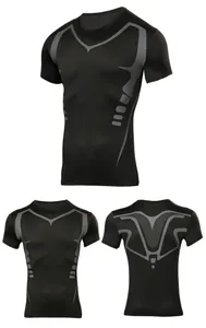 T-shirt de compression pour hommes avec tissu à séchage rapide et imprimé gris sport