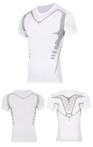 T-shirt de sport blanc de compression pour hommes avec détails de design avant et arrière