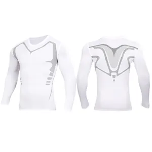 Back and front view of men's white long sleeve quick-dry compression shirt for sports
