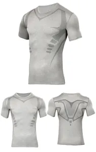 Vues multiples du t-shirt de compression gris pour hommes avec motifs respirants