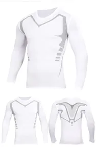 T-shirt de compression blanc à manches longues pour hommes avec imprimés gris de sport