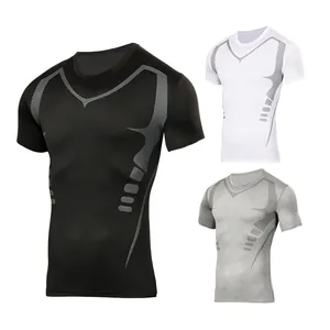 Men's compression quick-dry sports t-shirt in black white and grey