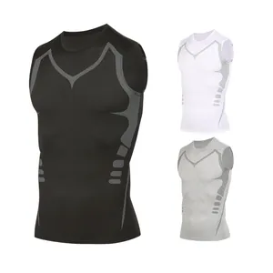 Breathable men's quick-dry compression tank tops with elastic printed athletic design