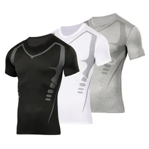 Lot de 3 t-shirts de compression sport pour hommes séchage rapide fitness
