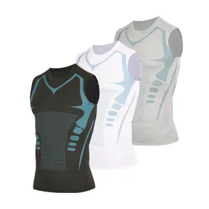 Men Polyester Compression Tank Top Quick Dry Fitness Gym Sleeveless Top Geometric Printed Athletic Training Sport Vest