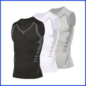 Gilet de Sport à Compression pour Hommes Moulant Séchage Rapide Respirant Haut pour Gym Course Extérieur Imprimé Débardeur