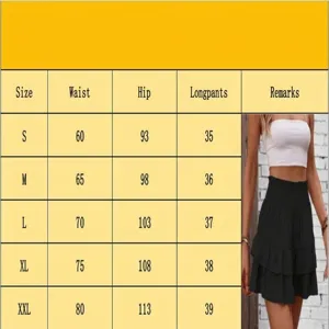 Size chart for women's black ruffled summer skirt-pants and casual wide-leg shorts