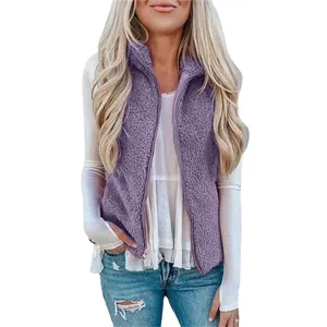 Kuschelige lila Fleeceweste für Damen mit Reißverschlusstaschen für Herbst und Winter