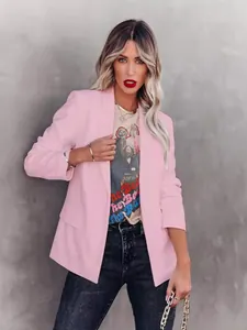 Elegante roze damesblazer met lange mouwen en slanke pasvorm voor op kantoor en vrije tijd