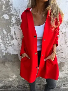 Veste Casual à Capuche pour Femme Automne Hiver Couleur Unie Manteau à Manches Longues Avec Poches Vêtement d'Extérieur Top