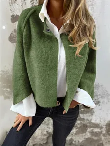 Dames Vleermuismouwen Losse Wolmix Jas Effen Kleur Kort Knoopjasje Casual Bovenkleding