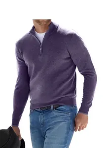 Polo casual de hombre de manga larga con cremallera violeta para invierno moderno