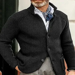 Chaqueta de punto tipo cárdigan de manga larga para hombre en gris oscuro con estilo