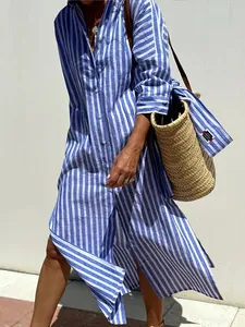 Lässiges blau-weiß vertikal gestreiftes Hemdblusenkleid mit klassischem Kragen