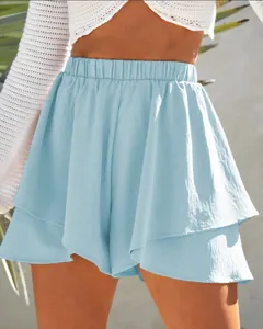 Light blue double-layered ruffle skorts with elastic waist for summer casual wear.