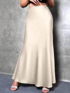 Elegant champagne high-waist satin maxi skirt for women featuring a smooth silky finish
