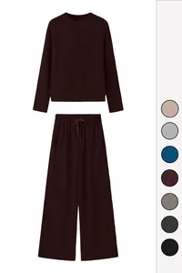 Conjunto de punto acanalado marrón oscuro para mujer con opciones de varios colores