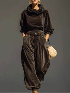 Conjunto de Pantalones de Ocio de Terciopelo a la Moda para Mujer Top And Bottom Elegante Chándal de Terciopelo de Color Sólido Conjunto Jogger Casual