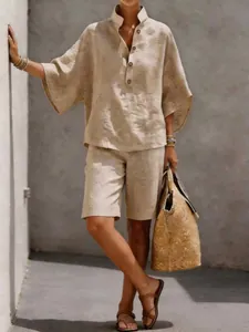 Completo Donna Casual in Poliestere Spandex Top E Bottom Maglietta a Maniche Corte E Pantaloncini al Ginocchio