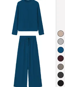 Conjunto de dos piezas para mujer con camiseta de manga larga y pantalón ancho
